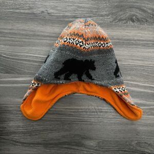 Athletic gray orange bear beanie size large